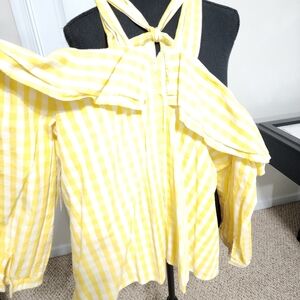 Crown & Ivy, size L, yellow and white top, long sleeve